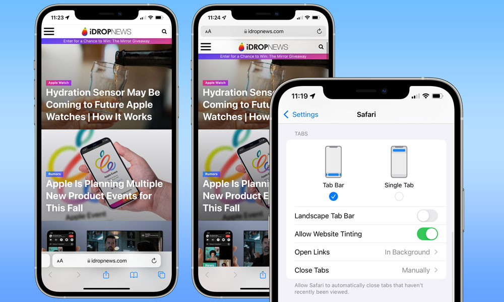 What is website tinting in safari iphone ipad