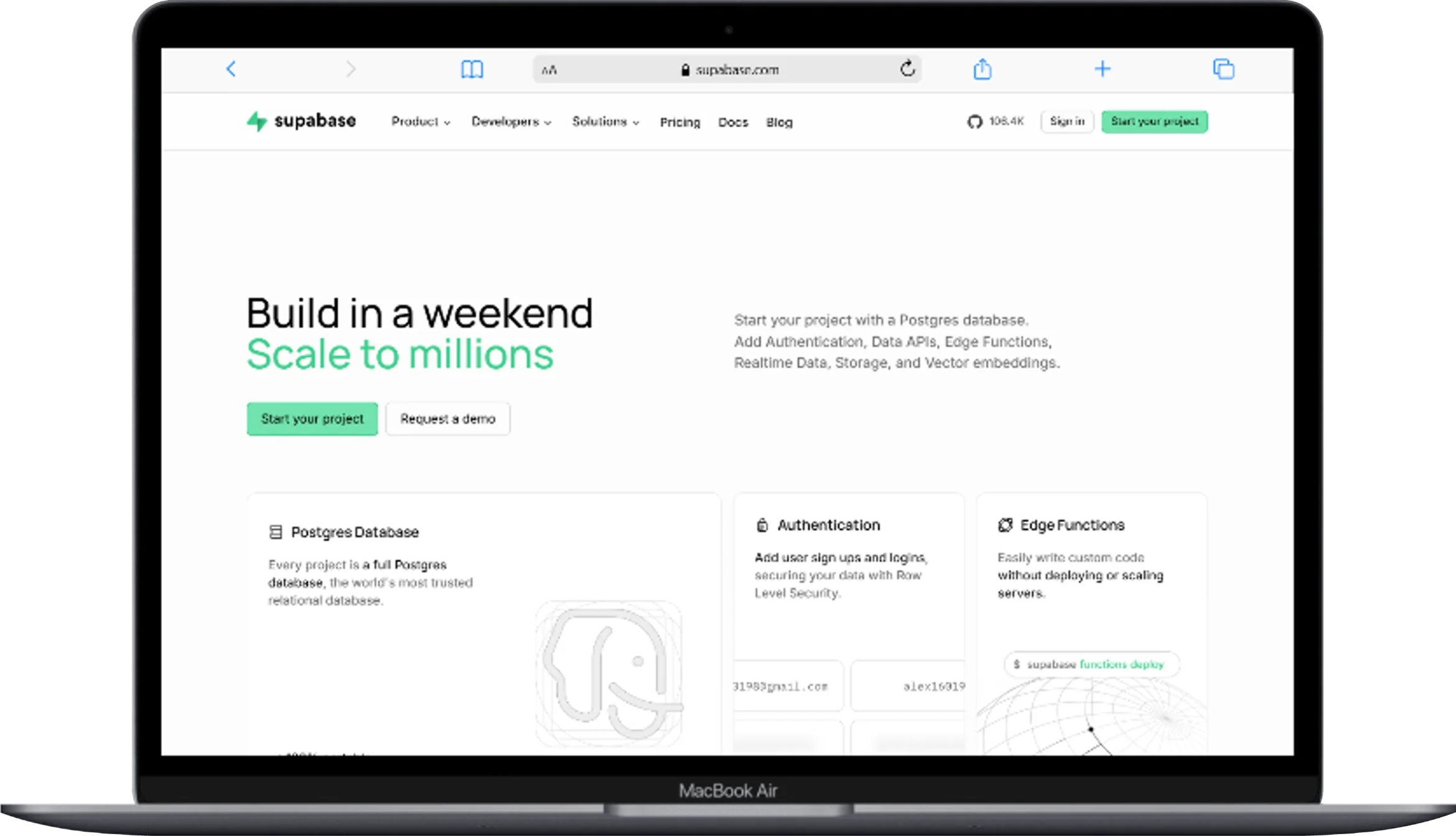 Backend-as-a-Service: What It Actually Is, Which Platform Fits Your Project, and Where It Breaks Down 4 Macbook Air supabase.com - Softwarecosmos.com