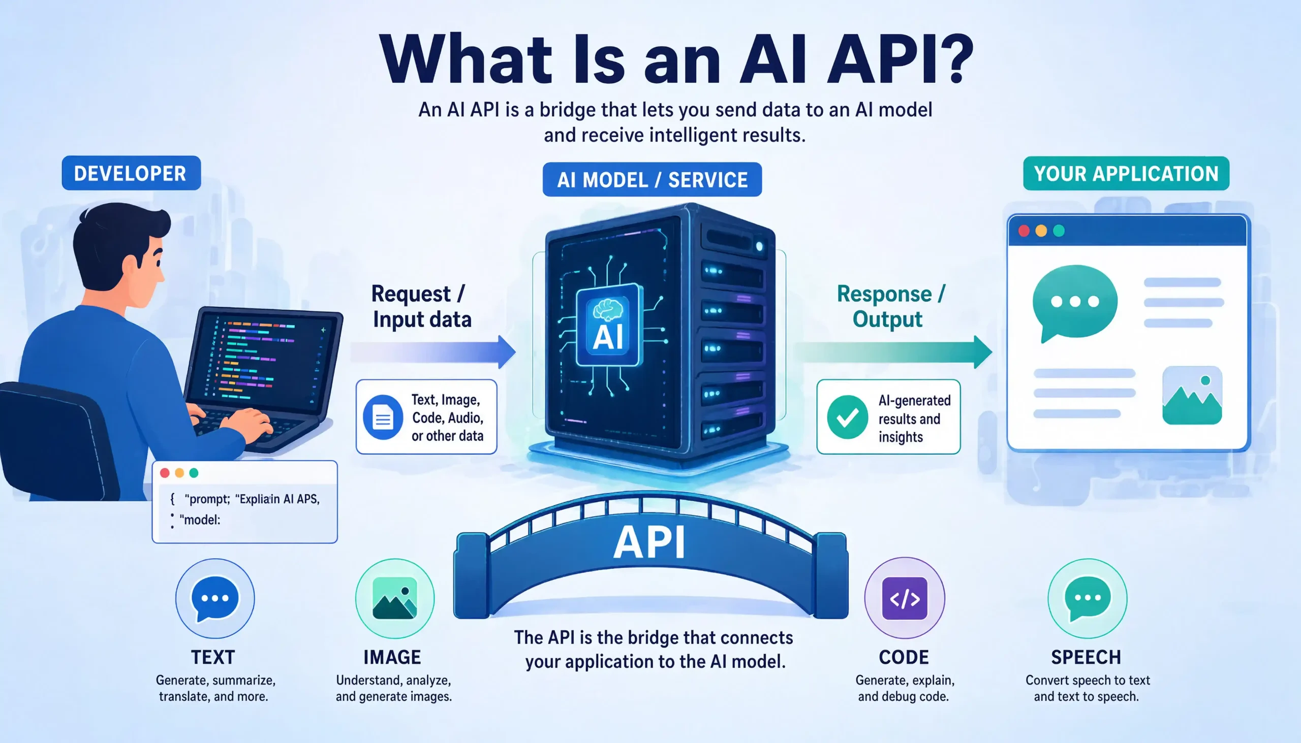 15 Best Free AI APIs for Developers: Free Tiers, Credits, and Limits Explained 2 What Is an AI API Infographic scaled - Softwarecosmos.com